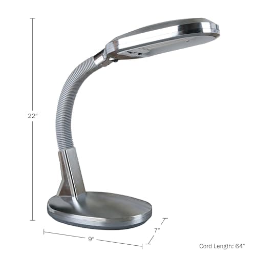 Desk Lamp - Natural Sunlight Lamp with Adjustable Gooseneck - Reading Light for Working, Crafting, Sewing, or Homework by Lavish Home (Silver) 5