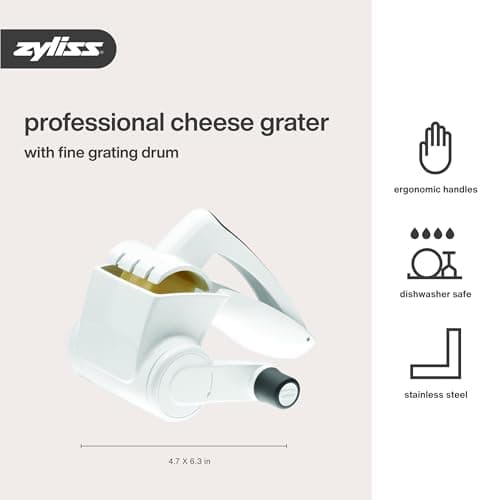 Zyliss Classic Rotary Cheese Grater - NSF Restaurant Certified Handheld Grater - Can be used for Hard Cheese, Chocolate & More - With Comfortable Handle & Easy-to-Clean Drum - White 6