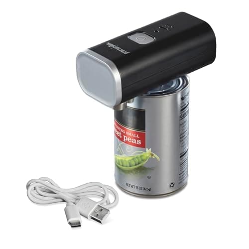 Proctor Silex Automatic Electric Can Opener, Hands Free Cordless Operation & USB Rechargeable, Self-Aligning, Cut Smooth Touch Lid Edges, Compact and Easy to Store, Black