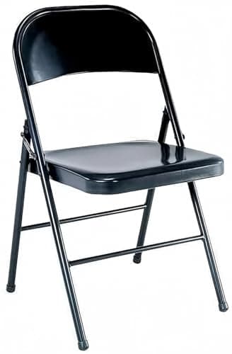 Generic Steel Folding Chairs, Cross Support Structure, Contoured Seats and Backrests, Powder Coating, Portable and Foldable for Home and Office, Indoor and Outdoor Events, Black