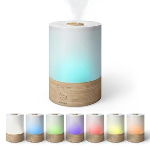 Homedics Cool Mist Ultrasonic Humidifier, 8-Colors Night Light, 0.66 Gal Top-Fill Tank, 24Hr Runtime, 3 Mist Settings, 360° Mist for 329 sq ft Rooms, Aromatherapy, Clean Tank Tech, Auto Shutoff