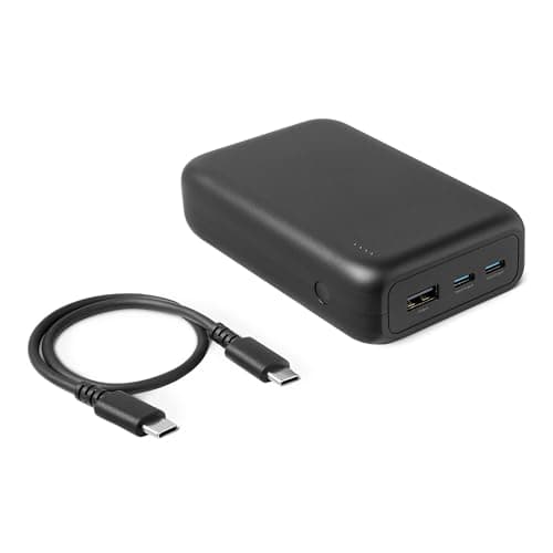 Amazon Basics High-Capacity Portable Charger Power Bank with 3-Port Output, 20,000 mAh, Black