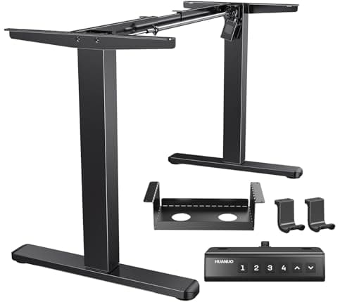 HUANUO Standing Desk Frame with 220lbs Powerful Brushless Motor, Thick T-Shaped Adjustable Desk Legs Made of Automotive-Grade Steel, for Max 75″ x 35″ Desktop, for Home Office, Black Frame Only