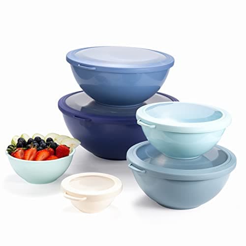 COOK WITH COLOR Mixing Bowls with TPR Lids - 12 Piece Plastic Nesting Bowls Set includes 6 Prep Bowls and 6 Lids, Microwave Safe (Blue) 9