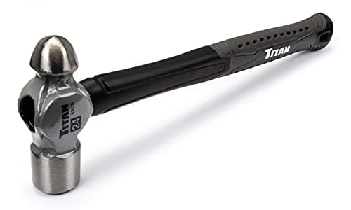 Titan 63016 24oz Ball Pein Hammer, Forged Steel Head, 13.5" Shock Absorbing Fiberglass Handle with Textured Rubber Grip