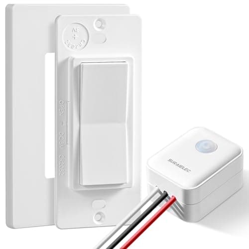 SURAIELEC Wireless Light Switch and Receiver Kit, Decorator Rocker Wall Switch, 15 AMP, 100FT RF Range, No Wiring No WiFi, Remote Control for Lighting, Neutral Wire Required (Upgrade Antenna Model)