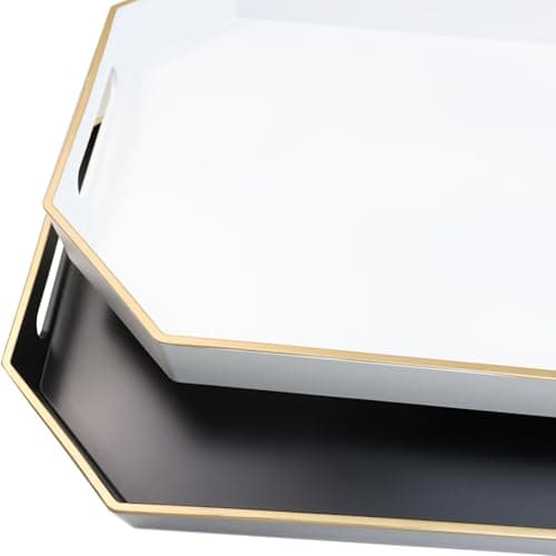 Omuriko White Decorative Tray with Handles, Octagon Versatile Serving Tray for Coffee Table, Ottoman, Ideal for Serving, Displaying, Organizing 7