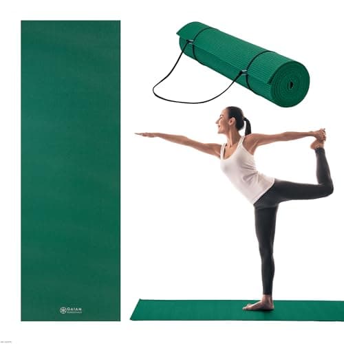 Gaiam Essentials 1/4" Thin (6mm) Yoga & Pilates, Fitness & Exercise Mat with Easy-Cinch Carrier Strap Cusion Support For Fitness and Gym Workouts
