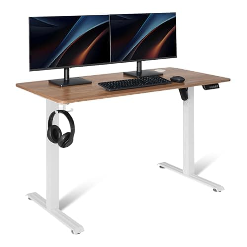 Amazon Basics Electric Standing Desk, Height Adjustable Home Office Desk, White/Oak Effect