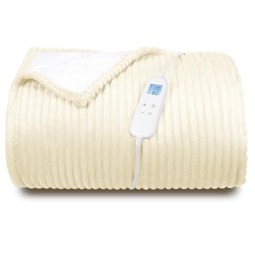 Electric Heated Blanket Queen Size, Fast Heating Soft Flannel Heated Blanket 84x90 inch with 8H Timer, 6 Heating Levels, Machine Washable, ETL & FCC Certified (Beige)