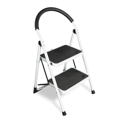 Jack Boss 2 Step Ladder, Folding Lightweight Step Stool with Wide Anti-Slip Pedal for Home, Office, Kitchen and Garage, Service Height 18.5 inch, 400 lbs Capacity