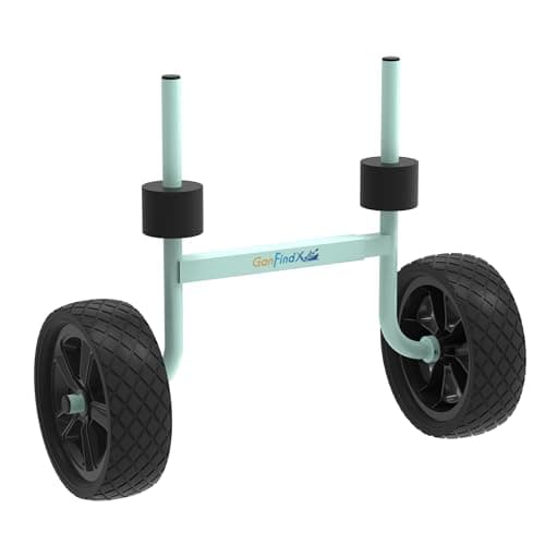GanFindX Heavy Duty Kayak Cart | Adjustable Foldable Trolley with Durable Wheels, Portable Kayak Transport Cart, Tie-Down Straps Included (Light Green-Adjustable Width)