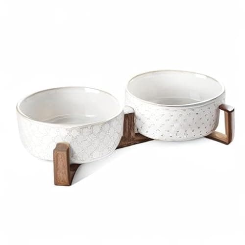 Dog Bowls Ceramic for Small Medium Dogs - 3-Cup Dual Food & Water Bowl Set with Acacia Wood Stand, Non-Slip Anti-Tip Elevated Design 9