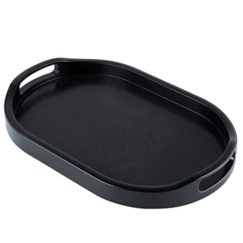 MDLUU Plastic Serving Tray, 14.8 Inch Long Ottoman Tray with Cutout Handles, Oval Butler Tray for Breakfast in Bed, Coffee Table Decor, Party