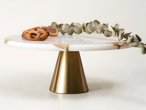 Real Marble Cake Stand by Balin Designs - White Marble 9" Round Cake Stand with Gold Stand - Smoothly Versatile Cake, Cupcake Stand - Ideal for Birthday Parties, Showers, Weddings Parties & Events