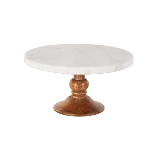 Deco 79 Mango Wood Cake Stand with Wood Base, 10" x 10" x 5", White