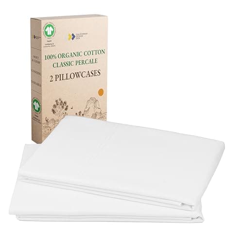 California Design Den 100% Organic Cotton Pillow Cases Queen/Standard Set of 2, Soft & Crisp Percale Weave Cotton Pillowcases (Bright White)