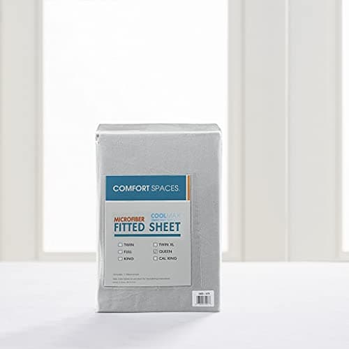 Comfort Spaces Coolmax Moisture Wicking Fitted Sheet ONLY Super Soft, Fade Resistant, All Elastic Deep Pocket Fits Up to 16" Mattress - Warm Weather Cooling Sheets for Night Sweats, Queen, Grey 7