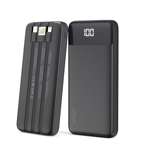 Portable Charger with Built-in Cables 10000mAh Power Bank with Cords, Slim Battery Pack with LED Display, Travel Essential Portable Charger for iPhone 17/16/15/14 Series, Android Samsung Google Pixel