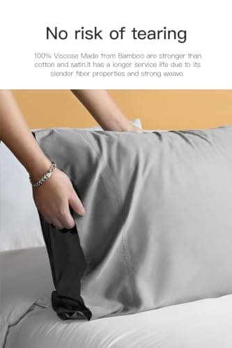 100% Viscose Made from Bamboo Breathable Pillowcases Standard Size Set of 2-Pack for Hot Sleepers and Night Sweats- Softness and Cooling Pillow Cases-Envelope Closure （Gery -20 x 26 Inches） 6