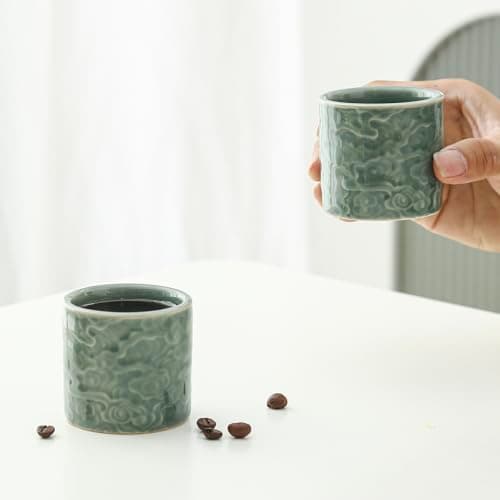 Dicmracy Ceramic Espresso Cups Set of 2 or 4-3oz Demitasse Cups for Coffee & Tea, No Handles, Durable & Dishwasher Safe (green, 2) 5