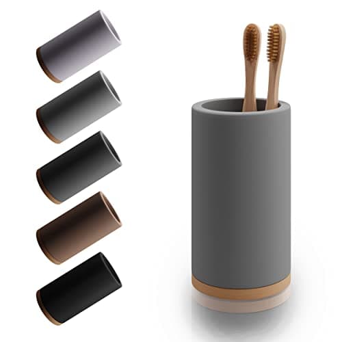 Matani Bamboo Toothbrush Holder Diatomite Tooth Brush Organizer - Storage Stand for Small Bathroom & Counter - Removable Base & Drain Holes, Water-Absorbent & Quick-Drying (Grey)