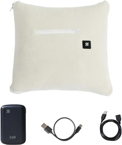 ZonLi Z-Walk USB Heated Blanket - Portable, 50" x 60", 3 Heating Levels, Includes USB Cord, Machine Washable (White)