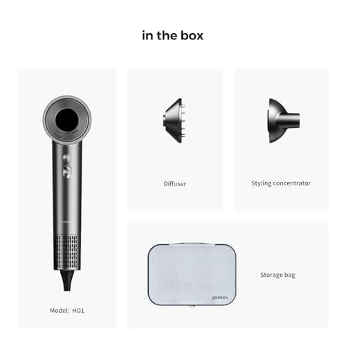 Hair Dryer with Diffuser, Professional High-Speed Blow Dryer, Negative Ionic Hair Dryers for Women, 110,000 RPM Fast Drying, 5 Temps & 3 Speeds, with HD Digital Screen & Carrying Case, Gray 8