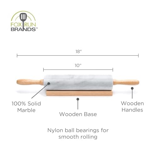 Fox Run Polished Marble Rolling Pin with Wooden Cradle, 10-Inch Barrel, White 5