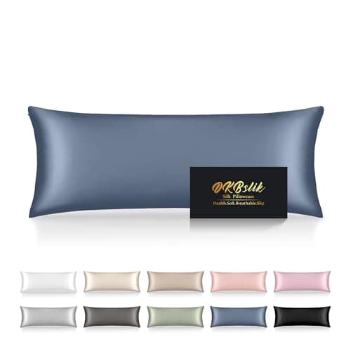 Silk Body Pillow Cases, Mulberry Silk Body Pillow Cover with Zipper, Smooth, Anti Acne, Cooling Sleep Both Sides Natural Silk Satin 20x54 Body Pillowcase, Gifts for Women Men, Ash Blue