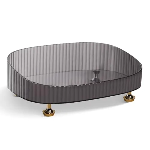 RAMFIYN Clear Acrylic Perfume Tray, Round Makeup Bathroom Trays for Counter, Decorative Vanity Trays for Bathroom Countertop for Dresser Tops - Black