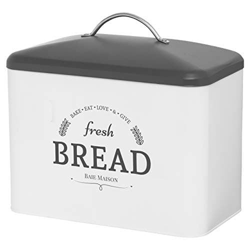 Extra Large White Farmhouse Bread Box for Kitchen Countertop - Breadbox Holder Fits 2+ Loaves - Bread Storage Container Bin - Rustic Bread Keeper Vintage Metal Kitchen Decor for Counter (Grey Lid) 7
