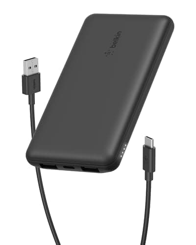 Belkin Portable Charger - 15W 3 Port Power Bank Battery Pack with 10000mAh Battery - Fast Charging for iPhone, Samsung Phone, More - USB C to A Cable Included