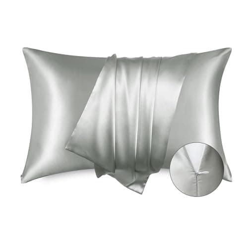 Bedsure Satin Pillowcase with Zipper, Similar to Silk Pillow Cases 2 Pack, Grey Satin Pillow Cases Queen Size Set of 2, Silky & Soft Pillow Covers for Hair and Skin, Gifts for Women Men, 20x30 Inches