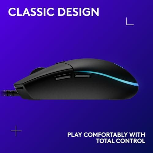 Logitech G203 Wired Gaming Mouse, 8,000 DPI, Rainbow Optical Effect LIGHTSYNC RGB, 6 Programmable Buttons, On-Board Memory, Screen Mapping, PC/Mac Computer and Laptop Compatible - Black 9