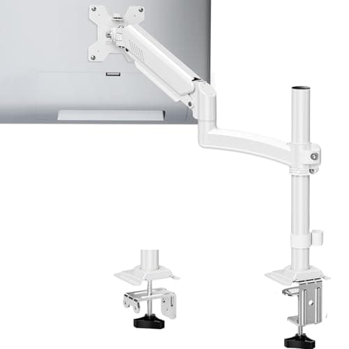 Single Monitor Arm Holds 4.4-22lbs, Monitor Stand for Desk, Height Adjustable Monitors Mount for 32 27 24 22inch, Full-Motion Monitors Desk Mount with C-Clamp&Grommet Base, Freelift White