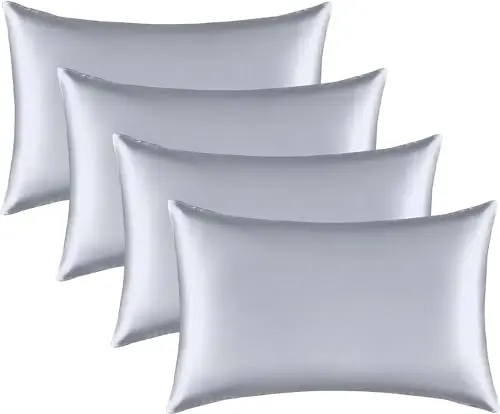 Satin Pillowcase Set for Hair and Skin, 4 Pack with Envelope Closure, Cooling Pillow Cases (4, Gray, Queen (20x30 Inch))