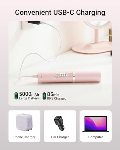 XCOOL Cordless Hair Straightener and Curler 2 in 1, Mini Curling Iron Straightener Combo with 5000mAh Battery, Portable Ceramic Flat Iron for Travel, USB-C Rechargeable, 15s Fast Heating, Pink 5