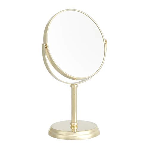 Amazon Basics Tabletop Magnifying Vanity Round Mirror with Clear Reflection, 1X/5X Magnification, Iron Frame, 7.2" x 4.92", Gold