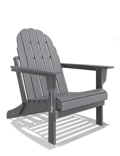 BUPPLEE Folding Adirondack Chair, 450 LBS Heavy Duty HDPE Poly Lumber Fire Pit Chair for Outside, All-Weather Resistant Plastic Adirondack Chairs for Patio, Garden, Deck & Backyard, Gray