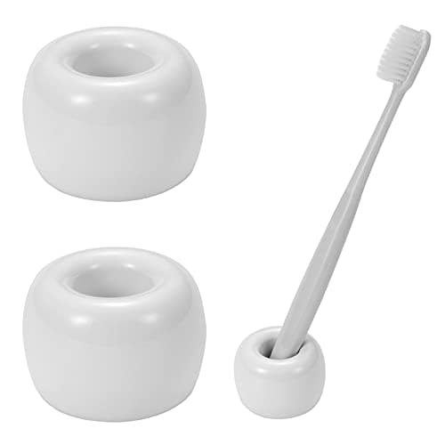 JMScape Mini Ceramic Couple Toothbrush Holder, Hand-Made Bathroom Toothbrush Holder, Electric Toothbrush Head Holder and Office Pen Holder 2-Piece Set (White)