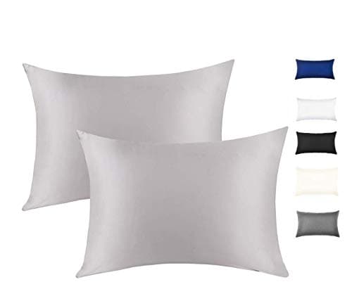 100% Mulberry Silk Pillowcase for Hair and Skin, Both Side 19 Momme Silk with Hidden Zipper,2 Pack (Grey, Standard)