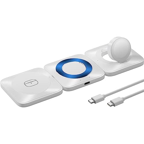 3 in 1 Wireless Charger for iPhone,Portable 3 in 1 Magnetic Wireless Charging Station,Travel Charger for Multiple Devices,for iPhone 15 14 13 Pro Max,AirPods,Apple Watch-White (Adapter not Included)