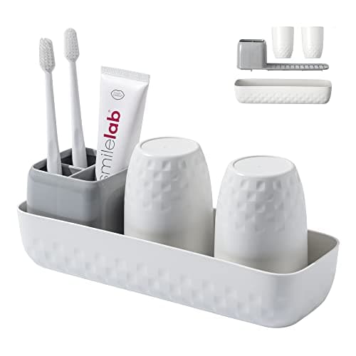 Vowupt Toothbrush Holder for Bathrooms, Toothbrush Organizer Countertop for Toothbrush Storage, Toothbrush and Toothpaste Holders Set with 3 Slots, Tooth Brushing Cup Caddy for Family-White