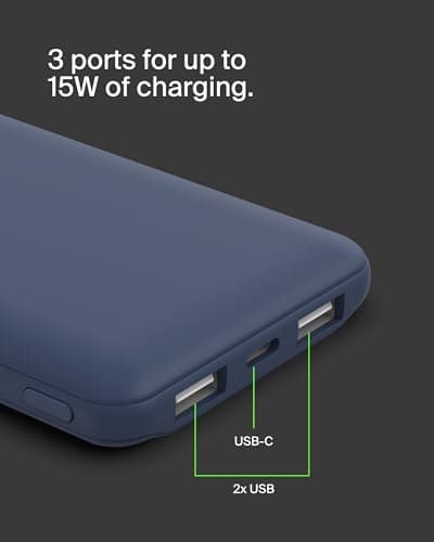 Belkin Portable Charger, USB C Power Bank 10000 mAh w/ 2xUSB-A Ports, 15W w/ Type-C to Type-A Cable - iPhone 17, Air, Pro, Pro Max, Samsung Galaxy S25, Nintendo Switch 2, Google Pixel 10, etc. - Blue 8