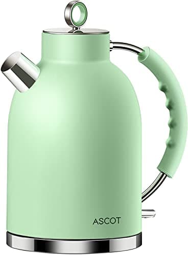 ASCOT Electric Kettle, Stainless Steel Tea Boiler 1.6qt 1500W Retro Tea Heater & Boiling Kettle, Auto Shut-Off and Boil-Dry Protection(Matte Green)