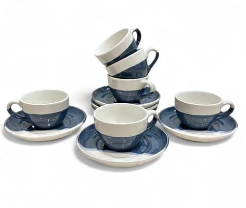 2 Ounce Espresso Cups with Saucers, Mini Ceramic Espresso Cups Set of 6, Espresso Cup Set, Coffee Mug Set for Latte, Macchiato, Demitasse Cups Set for Cafe, Microwave & Dishwasher Safe (Blue)