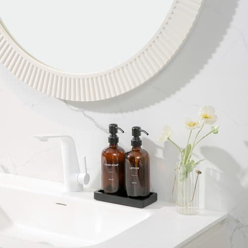 Prus Waso Amber Glass Soap Dispenser Set, Hand Soap and Lotion Set with Black Stainless Steel Pump, Perfect for Modern Bathroom Decor. (Amber) 5