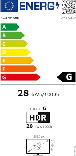 Alienware AW2725DF 27" QHD (2560x1440) Gaming PC Monitor, 360Hz, QD OLED, 0.03ms, AMD FreeSync Premium Pro, 99.3% DCI-P3, HDR400, USB-C, 2X DisplayPort, HDMI, 4X USB, 3 Year Warranty 14