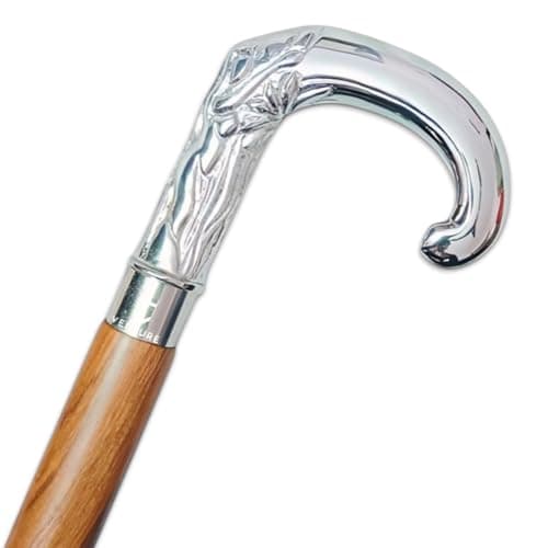 Antique Spiral Brown Wooden Walking Stick with Silver Brass Designer Parrot Handle Walking Wooden Cane for Gift Men & Women 8